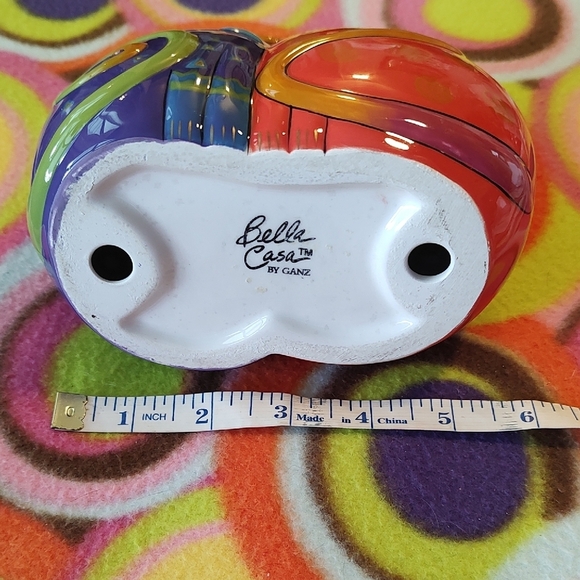 Laurel Burch Vintage Colorful Cat Ceramic Art in Purple Orange Green Circa 1990s - Picture 8 of 8